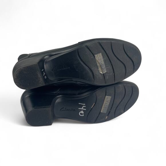 Clarks Boots Womens 9.5M Tall Riding Black Leather Side Zip Knee High Block Heel - Picture 7 of 7